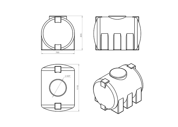 Схема и размеры 2-х кубовой пластиковой емкости для перевозки жидкостей